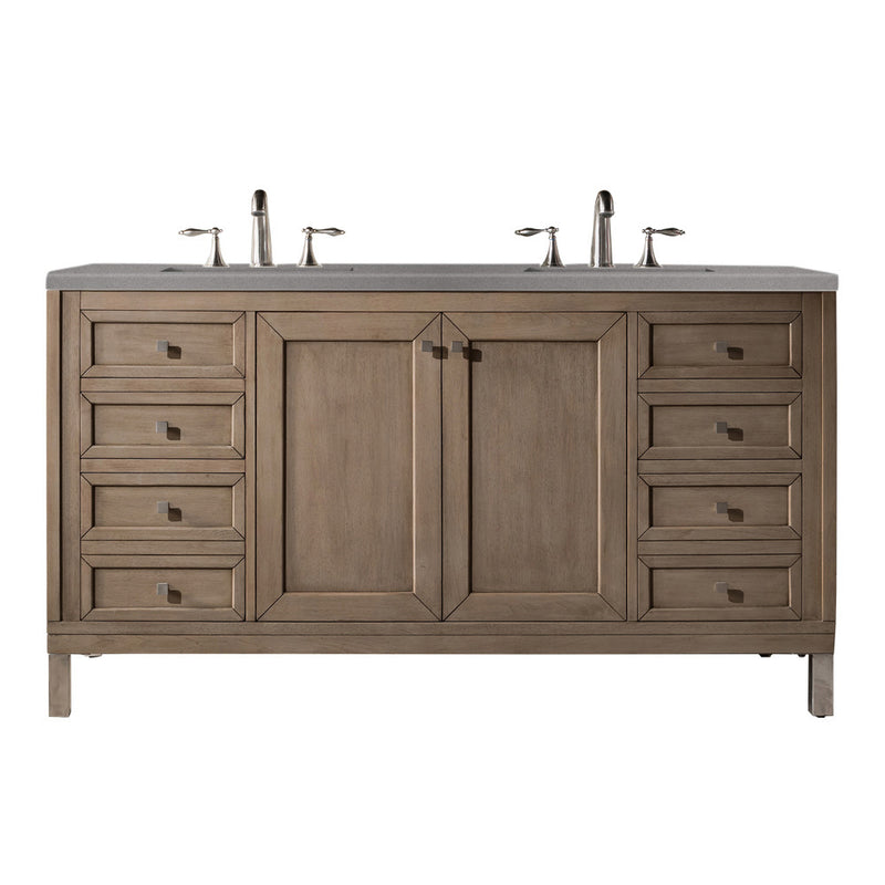 James Martin Chicago 60" Double Vanity Whitewashed Walnut with 3 cm Grey Expo Quartz Top 305-V60D-WWW-3GEX