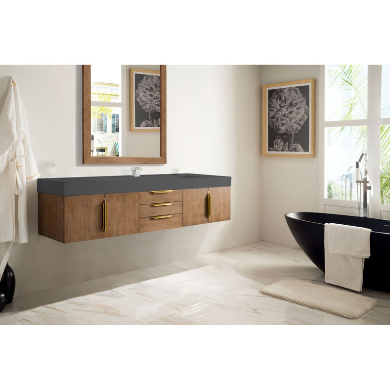 James Martin Mercer Island 72" Single Vanity Latte Oak Radiant Gold with Dusk Gray Glossy Composite Top 389-V72S-LTO-G-DGG