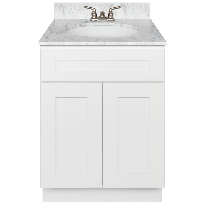 White Bathroom Vanity 24", Cara White Marble Top, Faucet LB3B CW254-24AW-3B