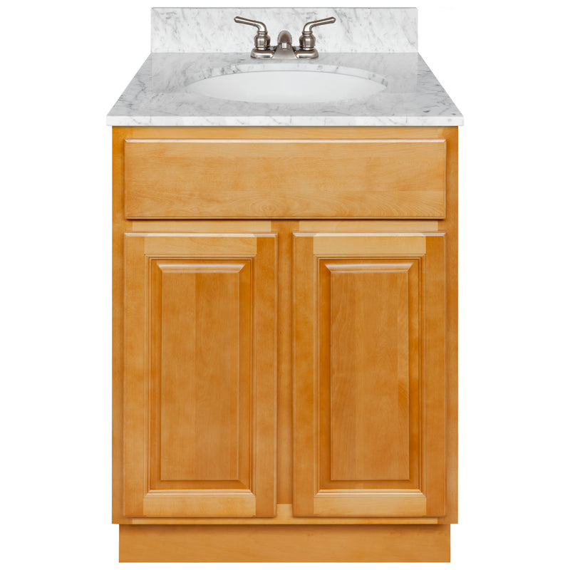 Brown Bathroom Vanity 24", Cara White Marble Top, Faucet LB3B CW254-24RC-3B