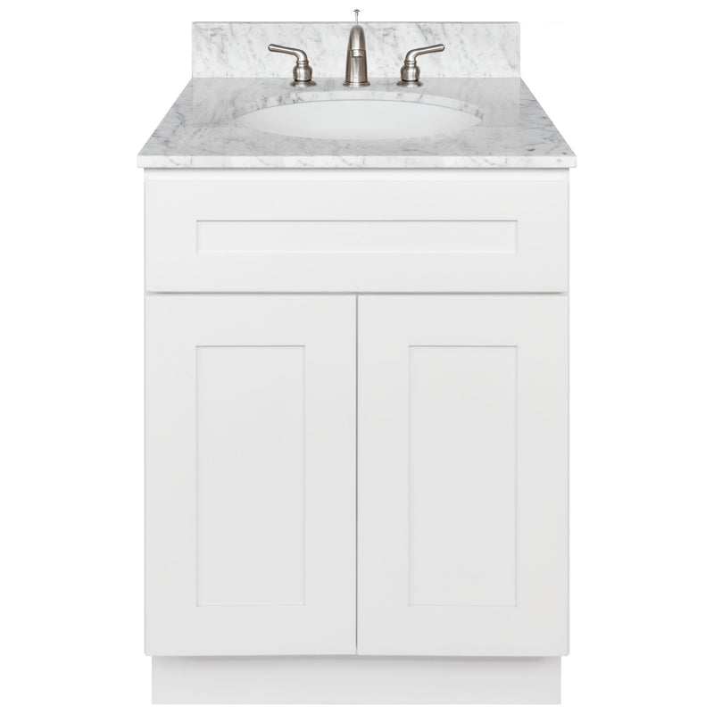 White Bathroom Vanity 24", Cara White Marble Top, Faucet LB4B CW258-24AW-4B