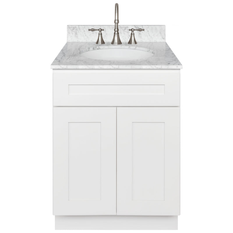 White Bathroom Vanity 24", Cara White Marble Top, Faucet LB7B CW258-24AW-7B