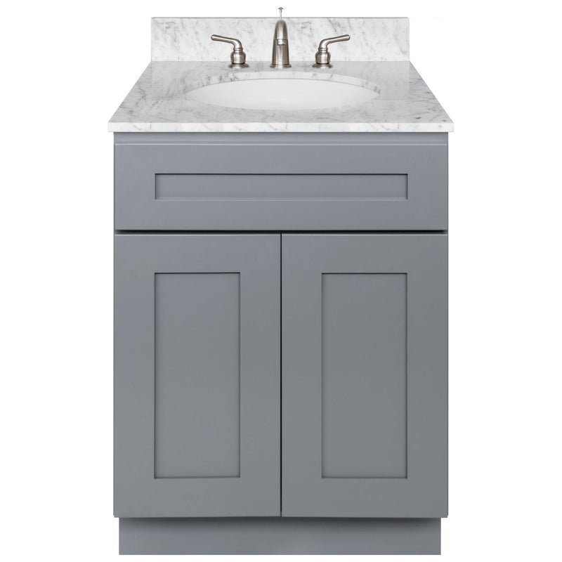 Cherry Bathroom Vanity 24", Cara White Marble Top, Faucet LB4B CW258-24CG-4B