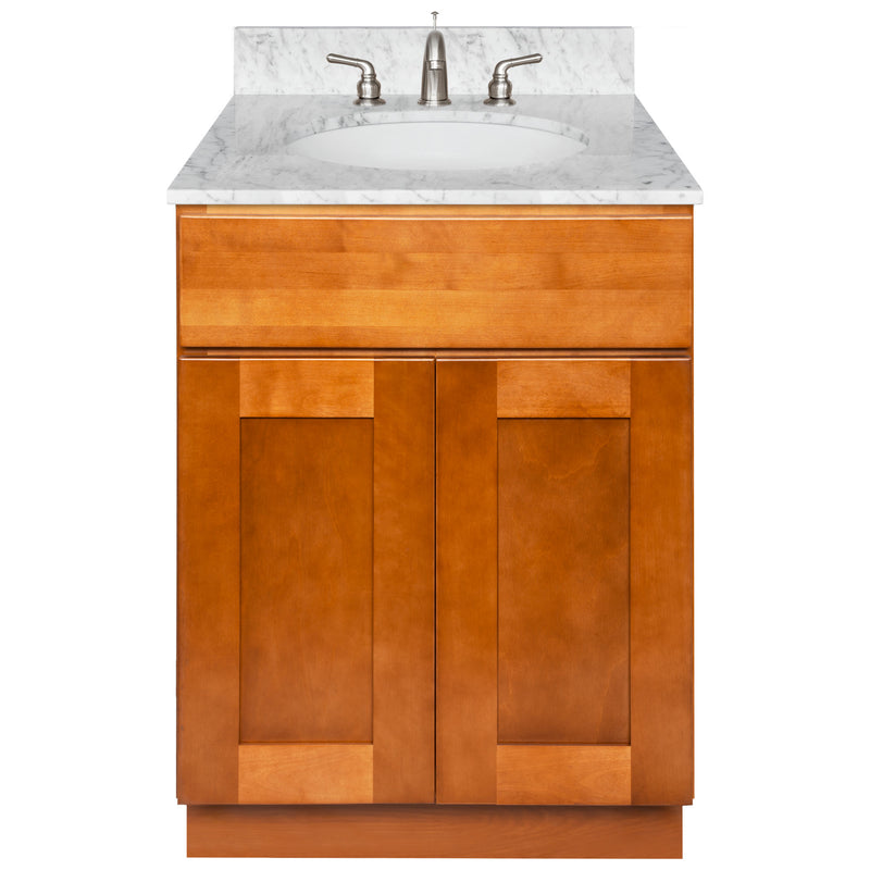 Brown Bathroom Vanity 24", Cara White Marble Top, Faucet LB4B CW258-24NP-4B