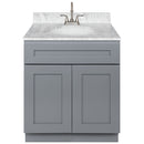 Cherry Bathroom Vanity 30", Cara White Marble Top, Faucet LB6B CW314-30CG-6B