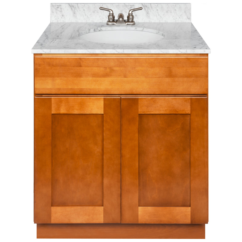 Brown Bathroom Vanity 30", Cara White Marble Top, Faucet LB3B CW314-30NP-3B