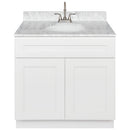 White Bathroom Vanity 36", Cara White Marble Top, Faucet LB6B CW374-36AW-6B