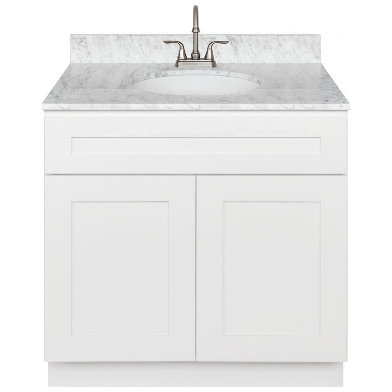 White Bathroom Vanity 36", Cara White Marble Top, Faucet LB6B CW374-36AW-6B