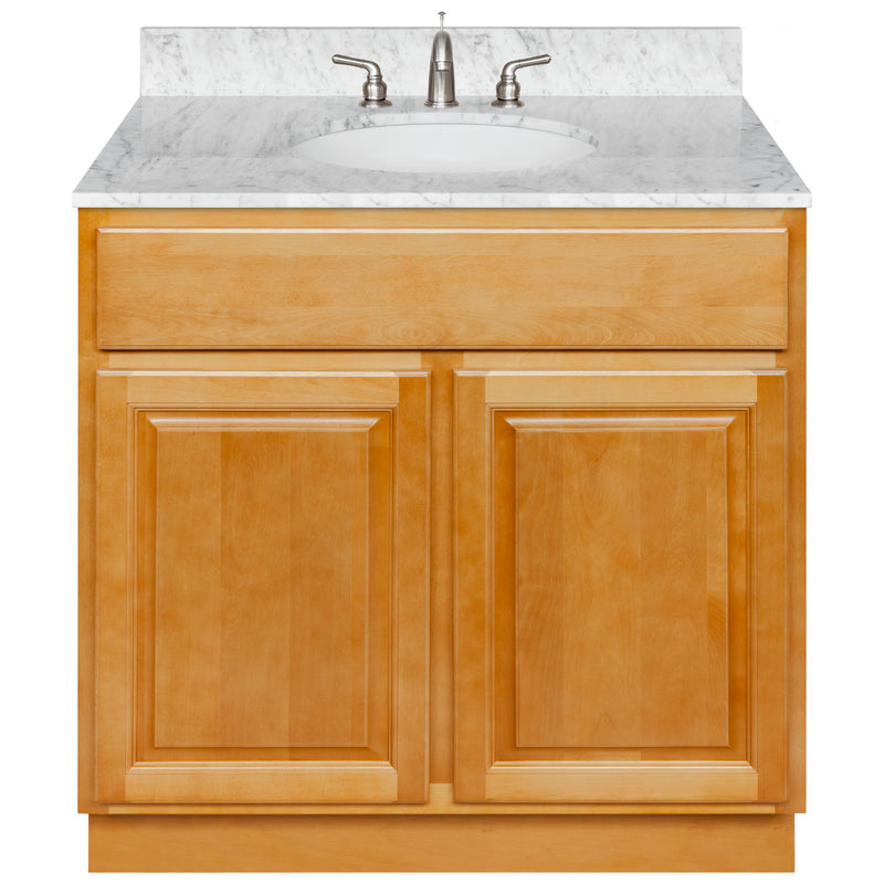 Brown Bathroom Vanity 36", Cara White Marble Top, Faucet LB4B CW378-36RC-4B