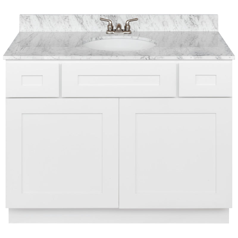 White Bathroom Vanity 42", Cara White Marble Top, Faucet LB3B CW434-42AW-3B