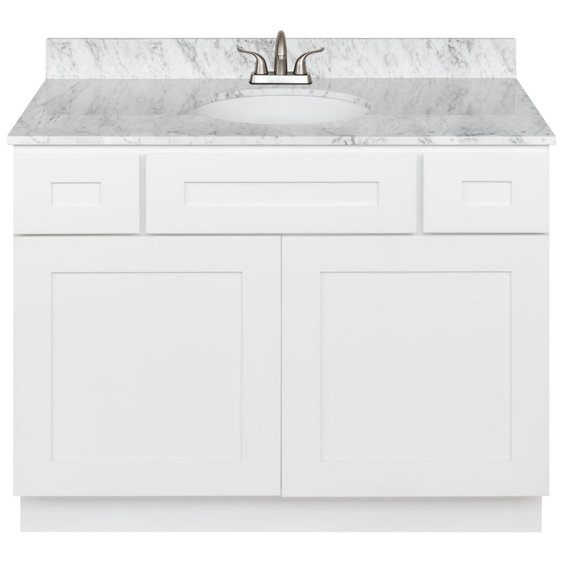 White Bathroom Vanity 42", Cara White Marble Top, Faucet LB5B CW434-42AW-5B