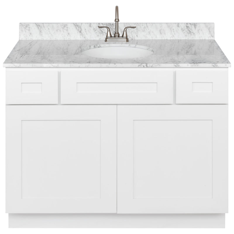 White Bathroom Vanity 42", Cara White Marble Top, Faucet LB6B CW434-42AW-6B