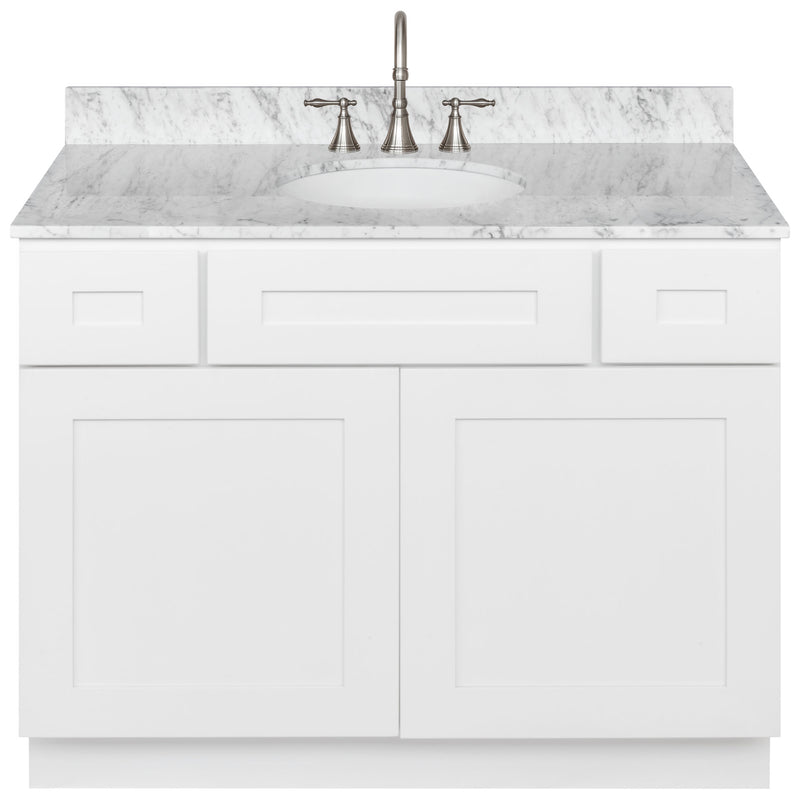 White Bathroom Vanity 42", Cara White Marble Top, Faucet LB7B CW438-42AW-7B