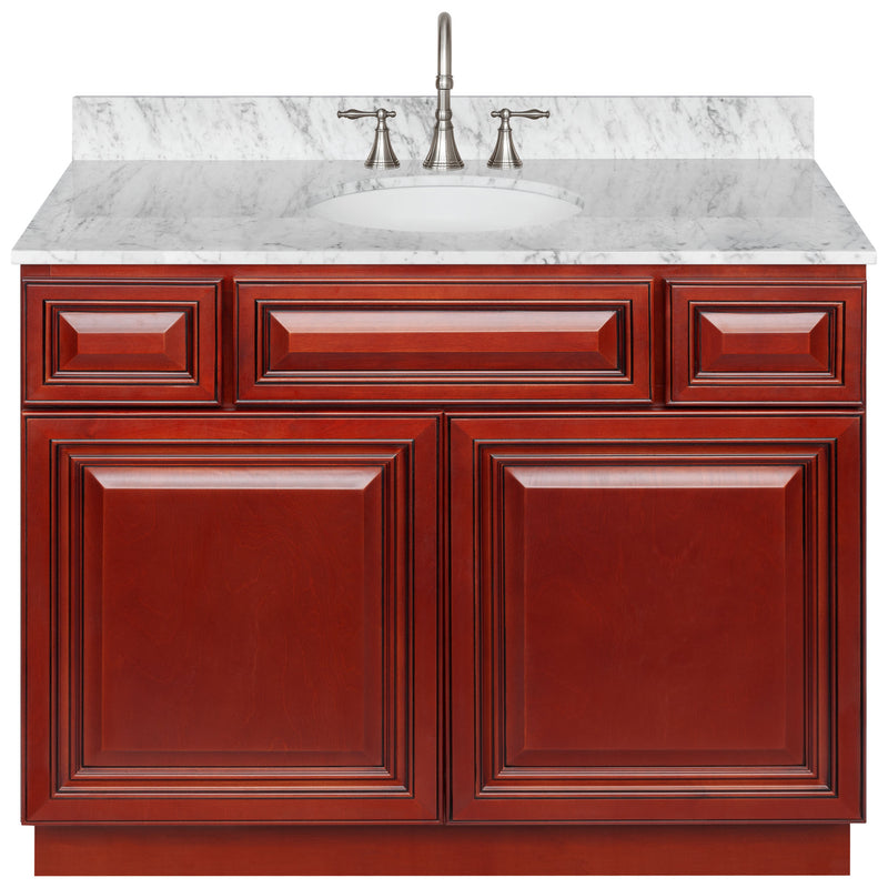 Cherry Bathroom Vanity 42", Cara White Marble Top, Faucet LB7B CW438-42CH-7B