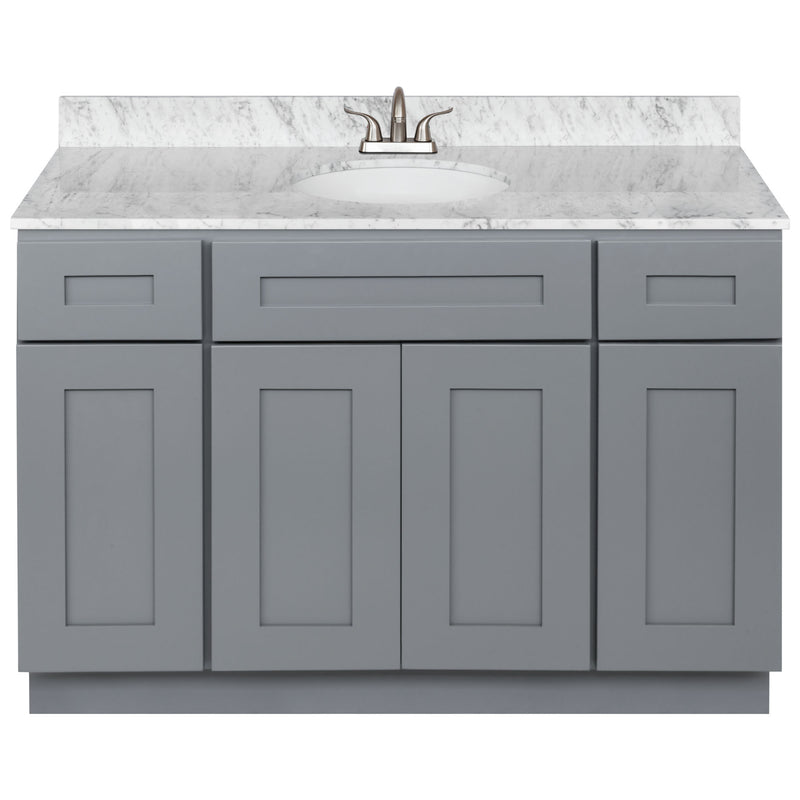 Cherry Bathroom Vanity 48", Cara White Marble Top, Faucet LB5B CW494-48CG-5B