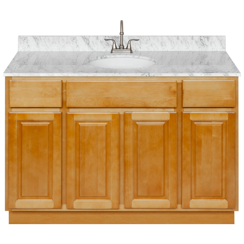 Brown Bathroom Vanity 48", Cara White Marble Top, Faucet LB6B CW494-48RC-6B