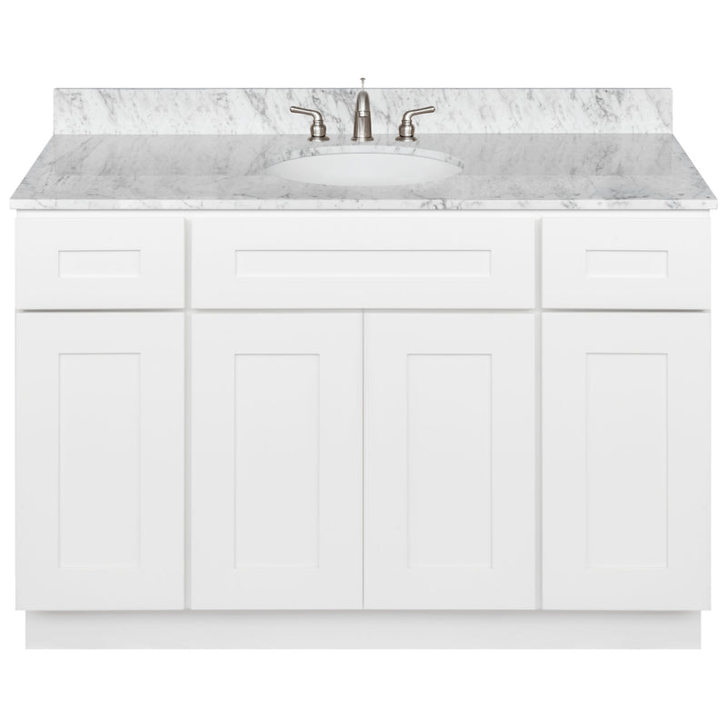 White Bathroom Vanity 48", Cara White Marble Top, Faucet LB4B CW498-48AW-4B