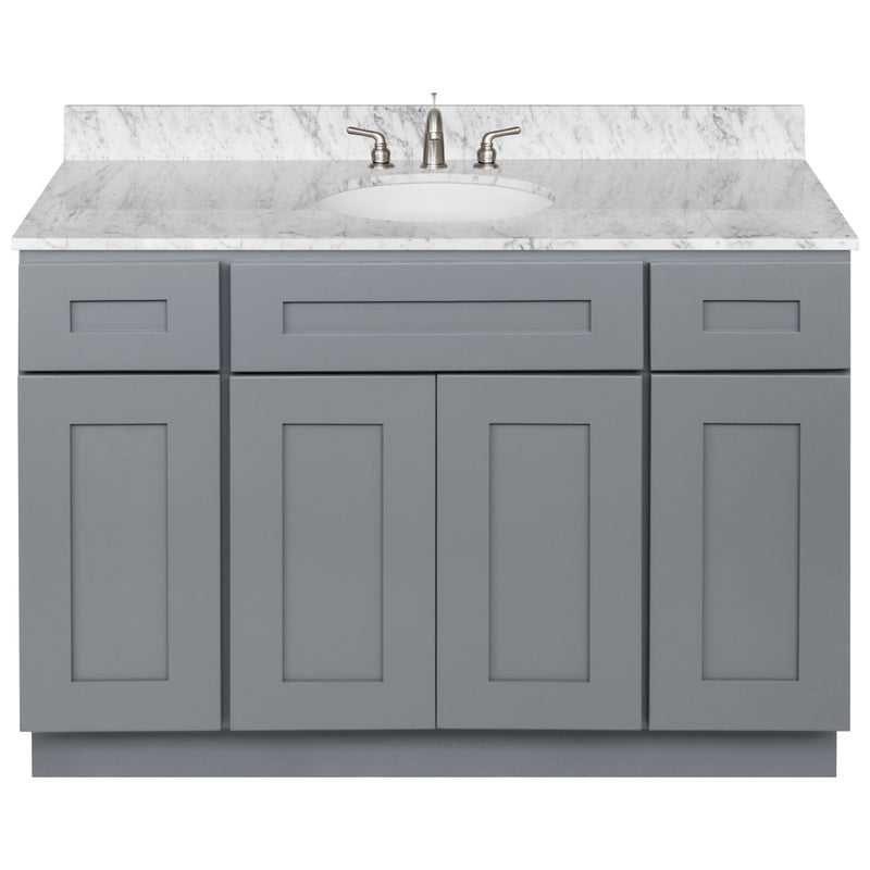 Cherry Bathroom Vanity 48", Cara White Marble Top, Faucet LB4B CW498-48CG-4B