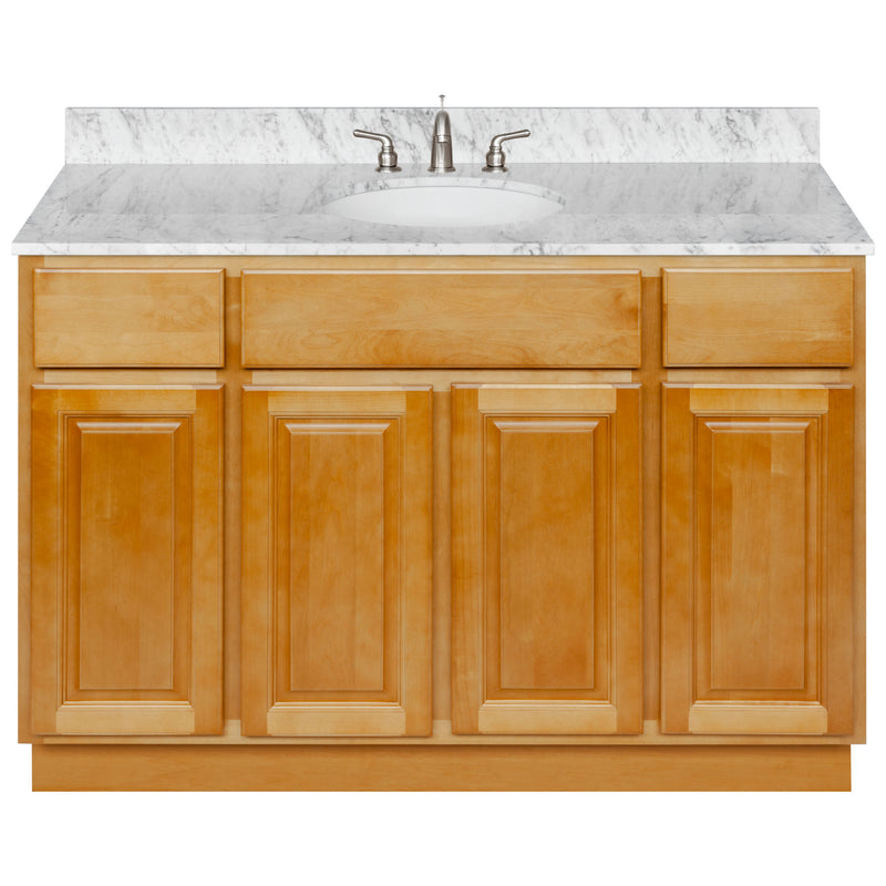 Brown Bathroom Vanity 48", Cara White Marble Top, Faucet LB4B CW498-48RC-4B