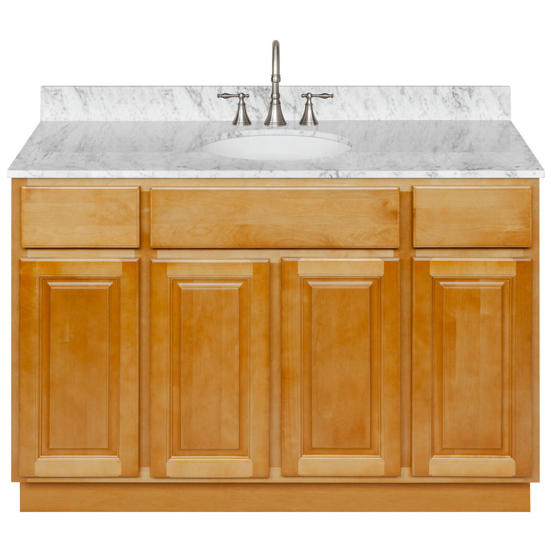 Brown Bathroom Vanity 48", Cara White Marble Top, Faucet LB7B CW498-48RC-7B