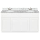 White Double Bathroom Vanity 60", Cara White Marble Top, Faucet LB5B CW614-60AW-5B