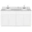 White Double Bathroom Vanity 60", Cara White Marble Top, Faucet LB6B CW614-60AW-6B
