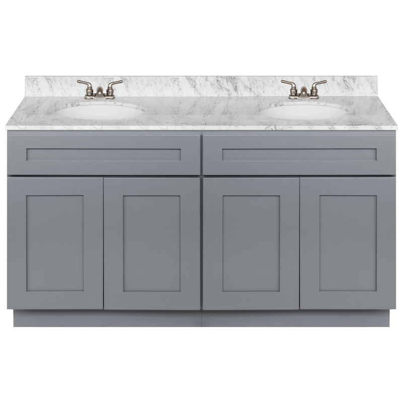 Cherry Double Bathroom Vanity 60", Cara White Marble Top, Faucet LB3B CW614-60CG-3B