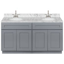 Cherry Double Bathroom Vanity 60", Cara White Marble Top, Faucet LB6B CW614-60CG-6B