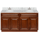 Brown Double Bathroom Vanity 60", Cara White Marble Top, Faucet LB5B CW614-60GN-5B