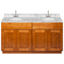 Brown Double Bathroom Vanity 60", Cara White Marble Top, Faucet LB6B CW614-60NP-6B