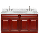 Cherry Double Bathroom Vanity 60", Cara White Marble Top, Faucet LB7B CW618-60CH-7B