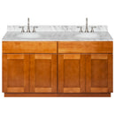 Brown Double Bathroom Vanity 60", Cara White Marble Top, Faucet LB7B CW618-60NP-7B