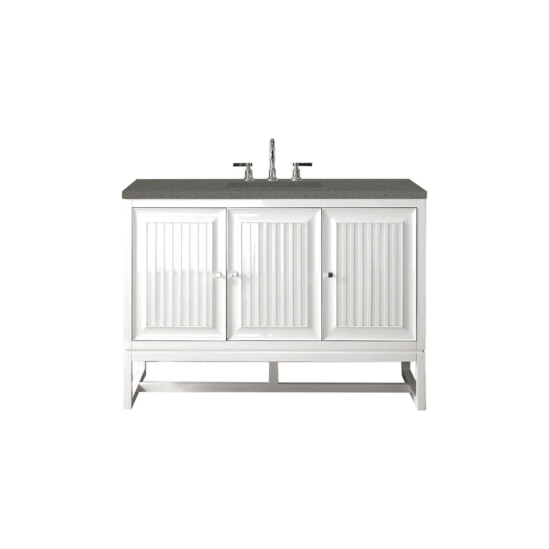 James Martin Athens 48" Single Vanity Cabinet Glossy White with 3 cm Grey Expo Quartz Top E645-V48-GW-3GEX