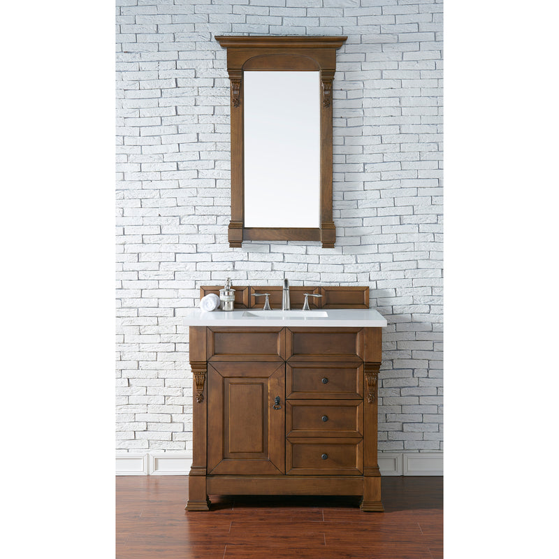 James Martin Brookfield 36" Country Oak Single Vanity with 3 cm Classic White Quartz Top 147-114-5576-3CLW