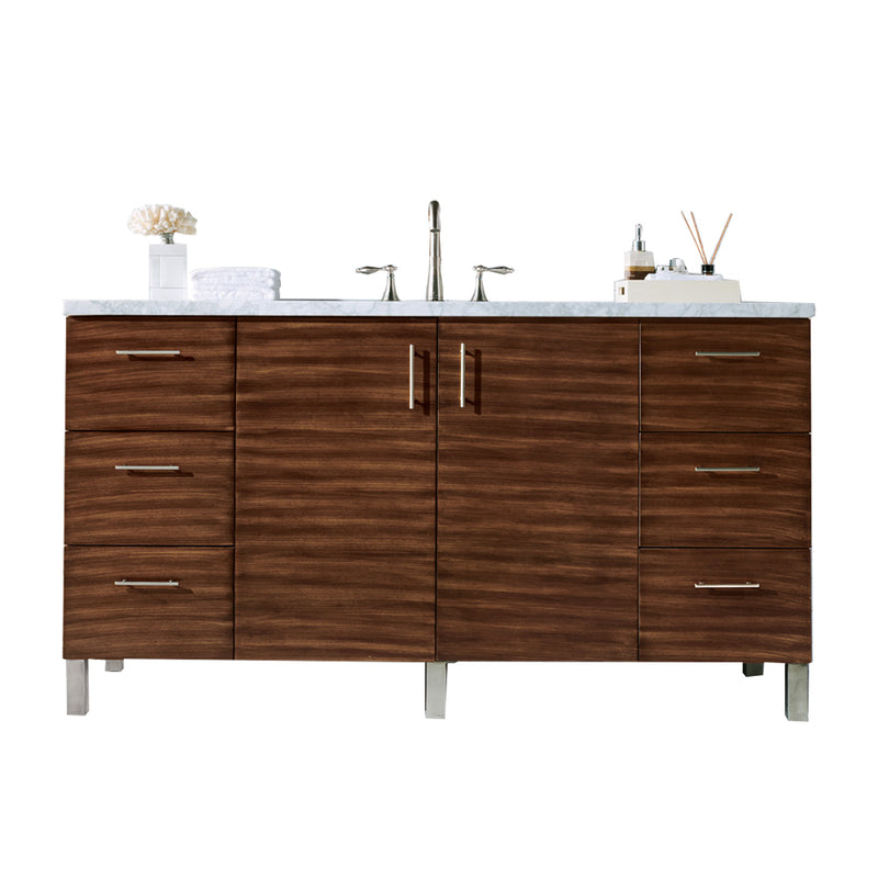 James Martin Metropolitan 60" Single Vanity American Walnut with 3 cm Eternal Jasmine Pearl Quartz Top 850-V60S-AWT-3EJP