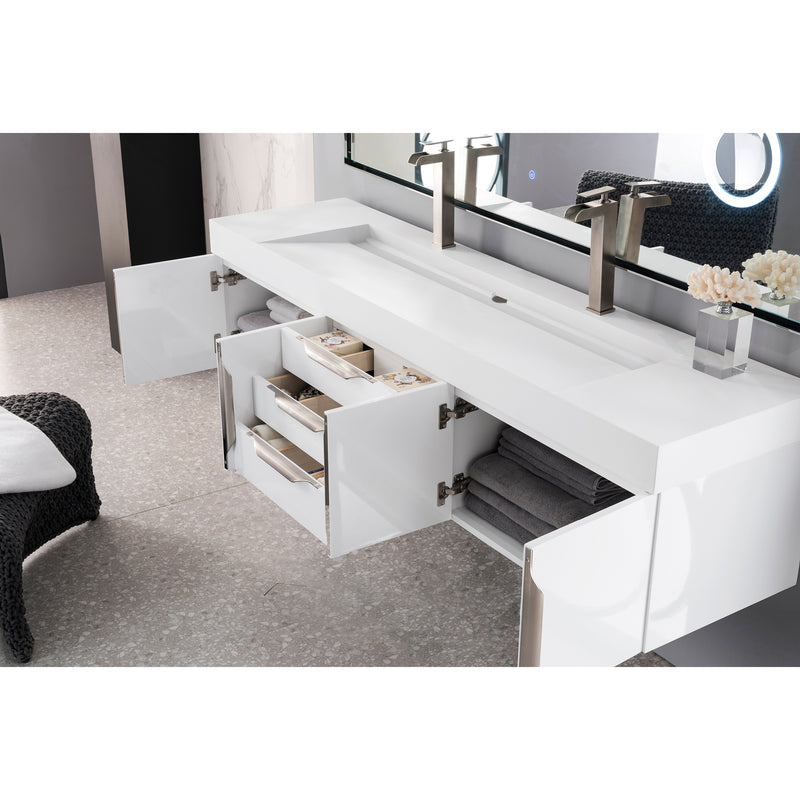 James Martin Mercer Island 72" Double Vanity Glossy White with Glossy White Composite Top 389-V72D-GW-A-GW