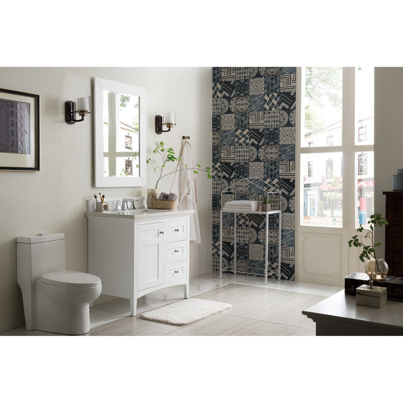 James Martin Palisades 36" Single Vanity Bright White with 3 cm Arctic Fall Solid Surface Top 527-V36-BW-3AF