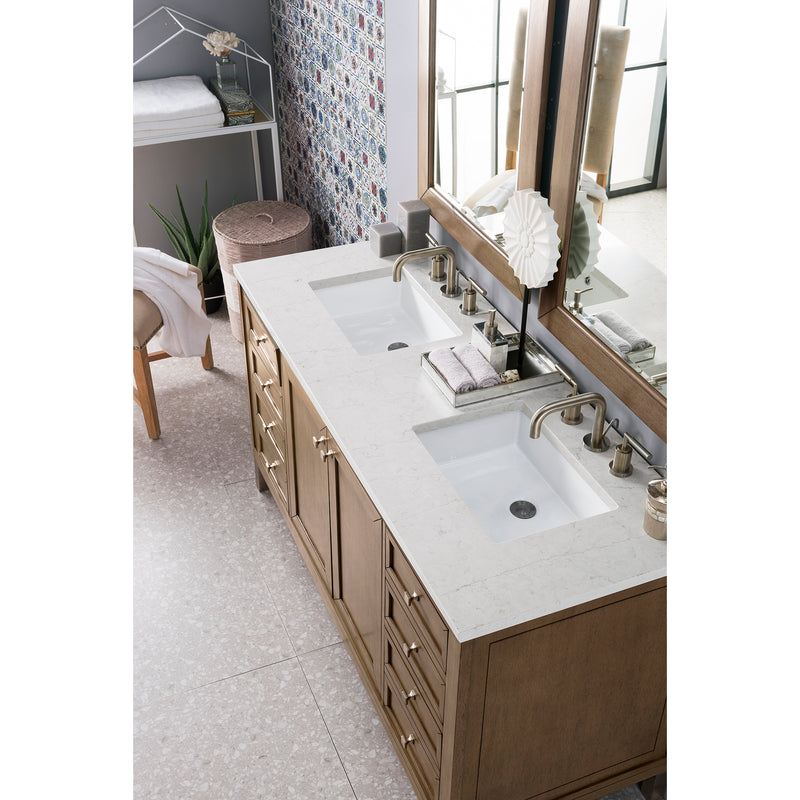 James Martin Chicago 60" Double Vanity Whitewashed Walnut with 3 cm Eternal Jasmine Pearl Quartz Top 305-V60D-WWW-3EJP