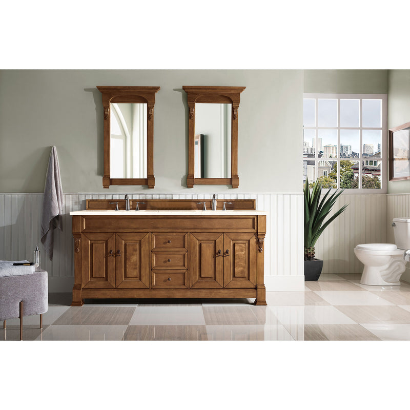 James Martin Brookfield 72" Country Oak Double Vanity with 3 cm Eternal Marfil Quartz Top 147-114-5771-3EMR