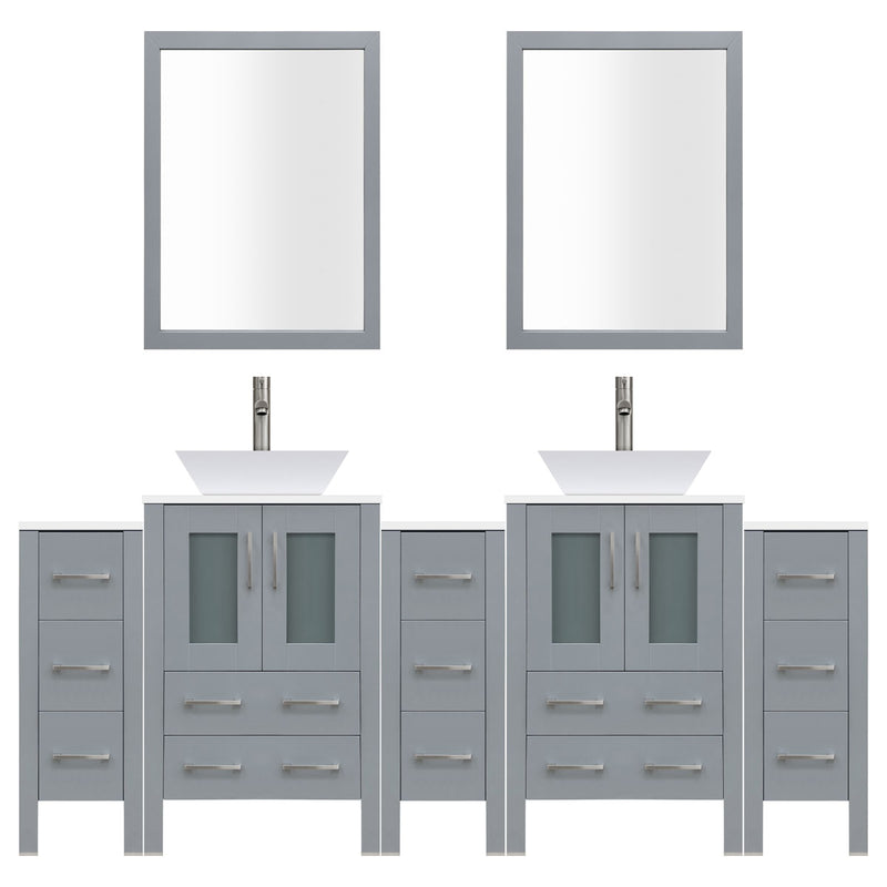LessCare 84" Modern Bathroom Vanity Set with Mirror and Sink LV2-C19-84-G (Gray)