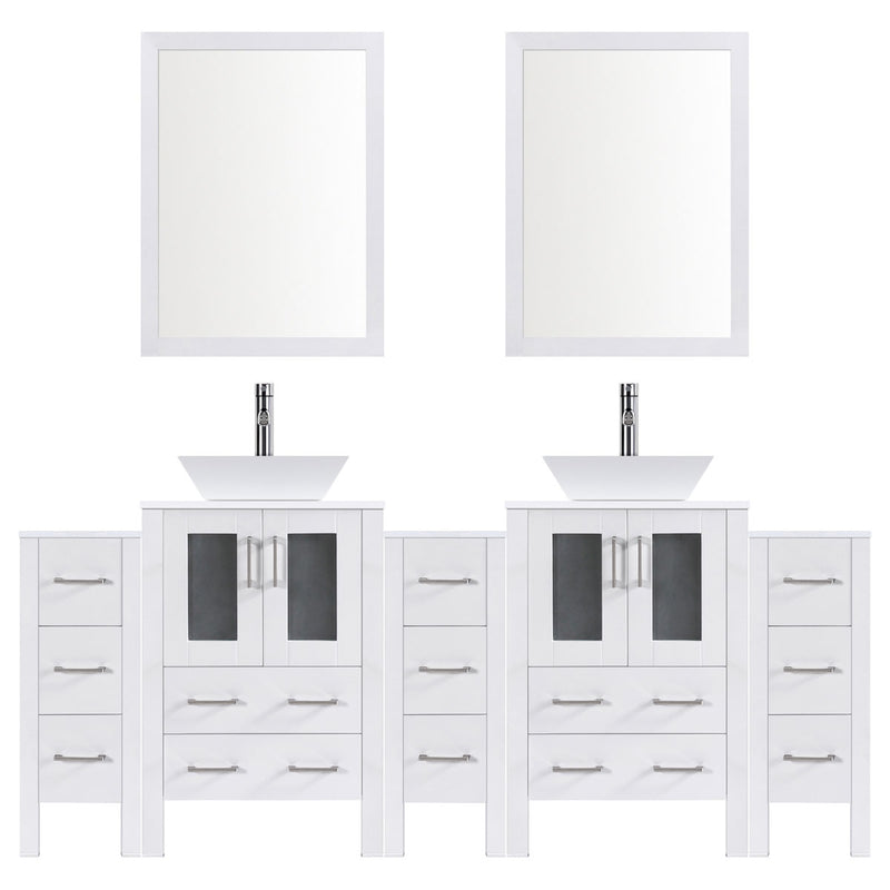 LessCare 108" Modern Bathroom Vanity Set with Mirror and Sink LV2-C21-108-W (White)