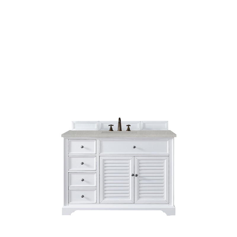 James Martin Savannah 48" Single Vanity Cabinet Bright White with 3 cm Eternal Serena Quartz Top 238-104-V48-BW-3ESR