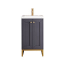 James Martin Chianti 20" Single Vanity Cabinet Mineral Gray Radiant Gold with White Glossy Composite Countertop E303V20MGRGDWG