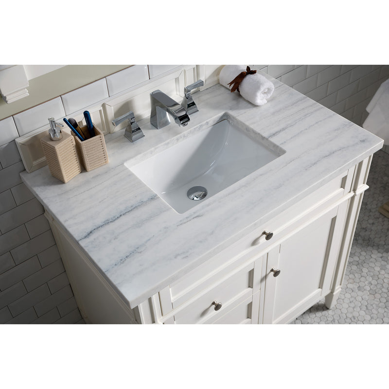 James Martin Brittany 36" Bright White Single Vanity with 3 cm Arctic Fall Solid Surface Top 650-V36-BW-3AF