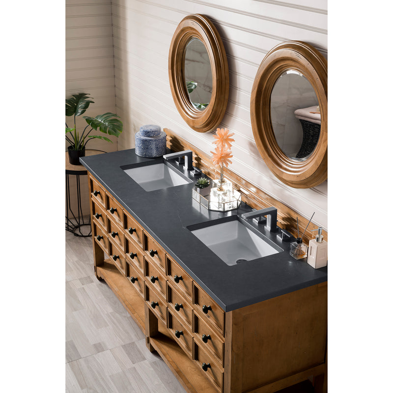 James Martin Malibu 72" Double Vanity Cabinet Honey Alder with 3 cm Charcoal Soapstone Quartz Top 500-V72-HON-3CSP