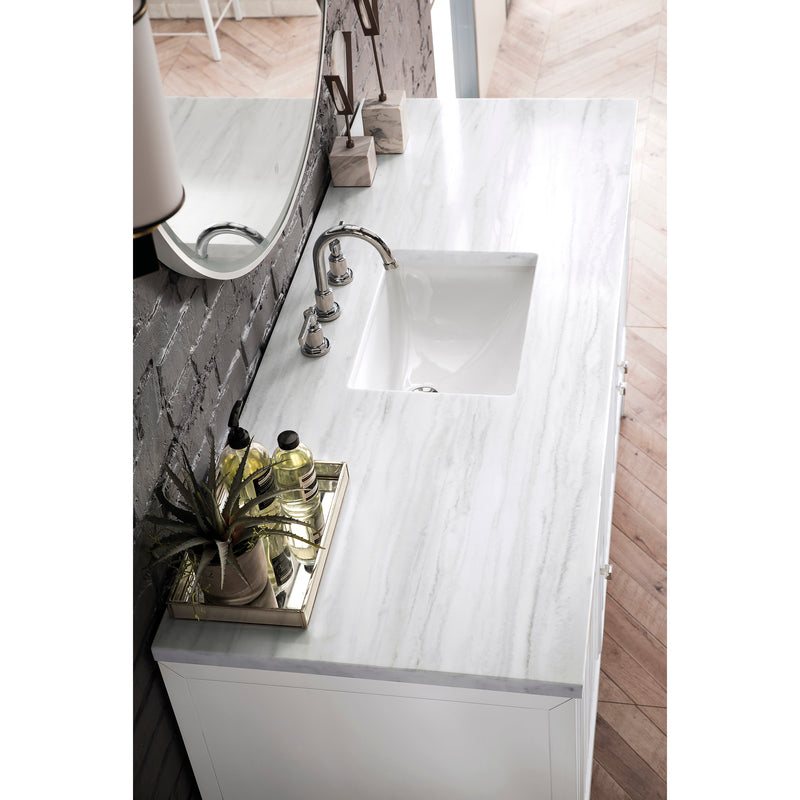 James Martin Athens 60" Single Vanity Cabinet Glossy White with 3 cm Arctic Fall Solid Surface Countertop E645-V60S-GW-3AF