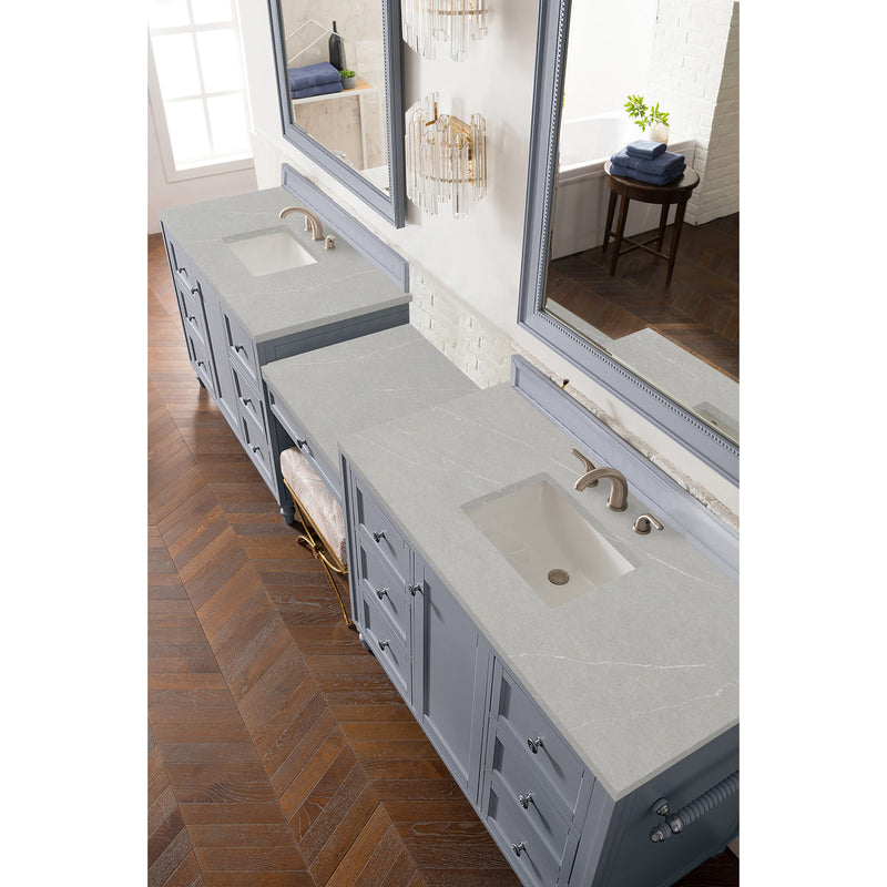 James Martin Copper Cove Encore 122" Double Vanity Set Silver Gray with Makeup Table 3 cm Eternal Serena Quartz Top 301-V122-SL-DU-3ESR