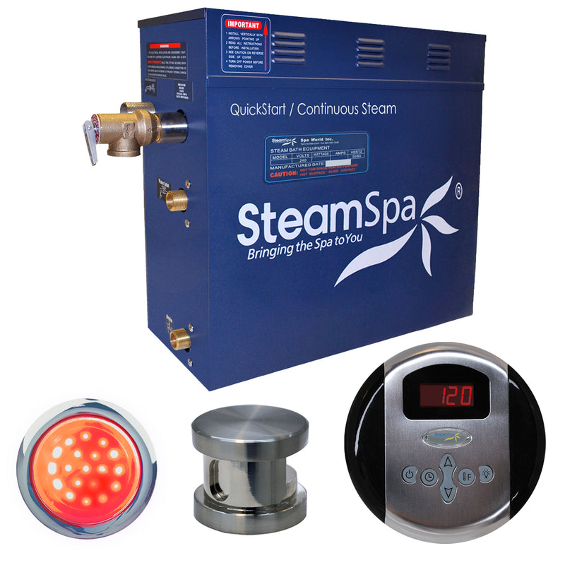 SteamSpa Indulgence 6 KW QuickStart Acu-Steam Bath Generator Package in Brushed Nickel