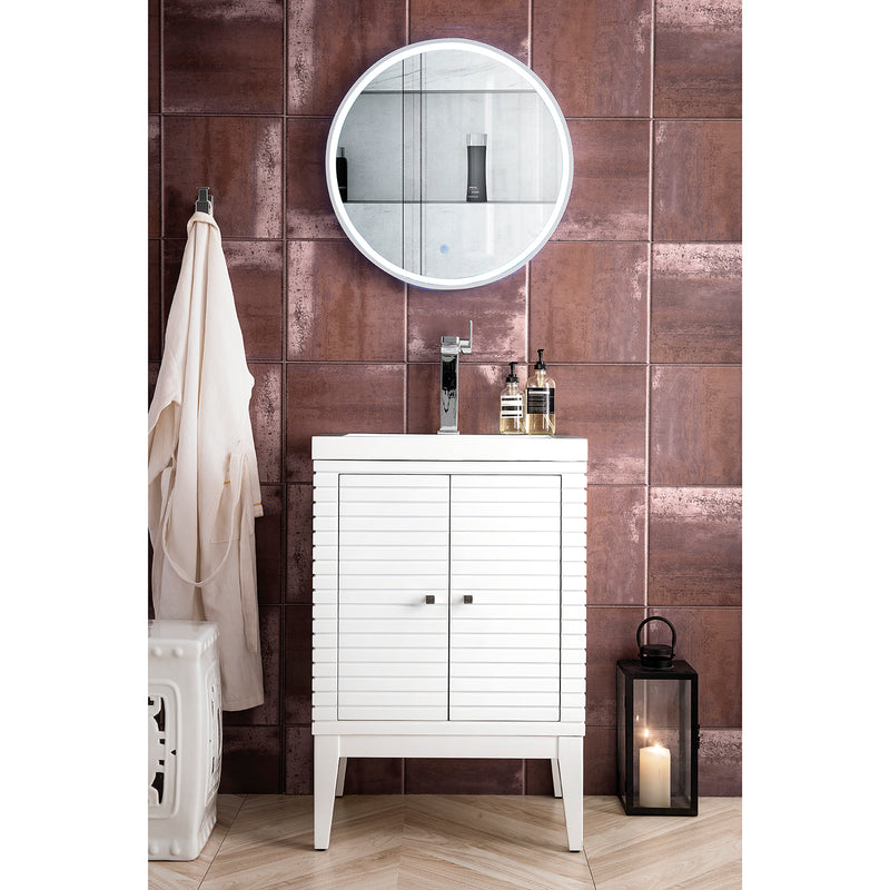 James Martin Linden 24" Single Vanity Cabinet Glossy White with White Glossy Composite Countertop E213V24GWWG