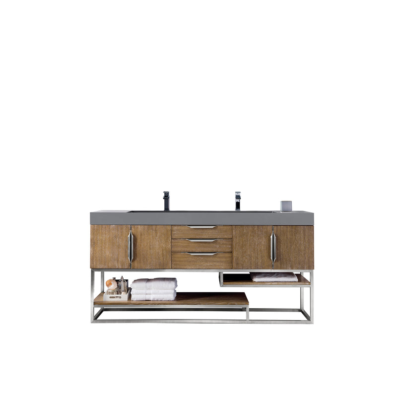 James Martin Columbia 72" Double Vanity Latte Oak with Dusk Grey Glossy Composite Top 388-V72D-LTO-BN-DGG